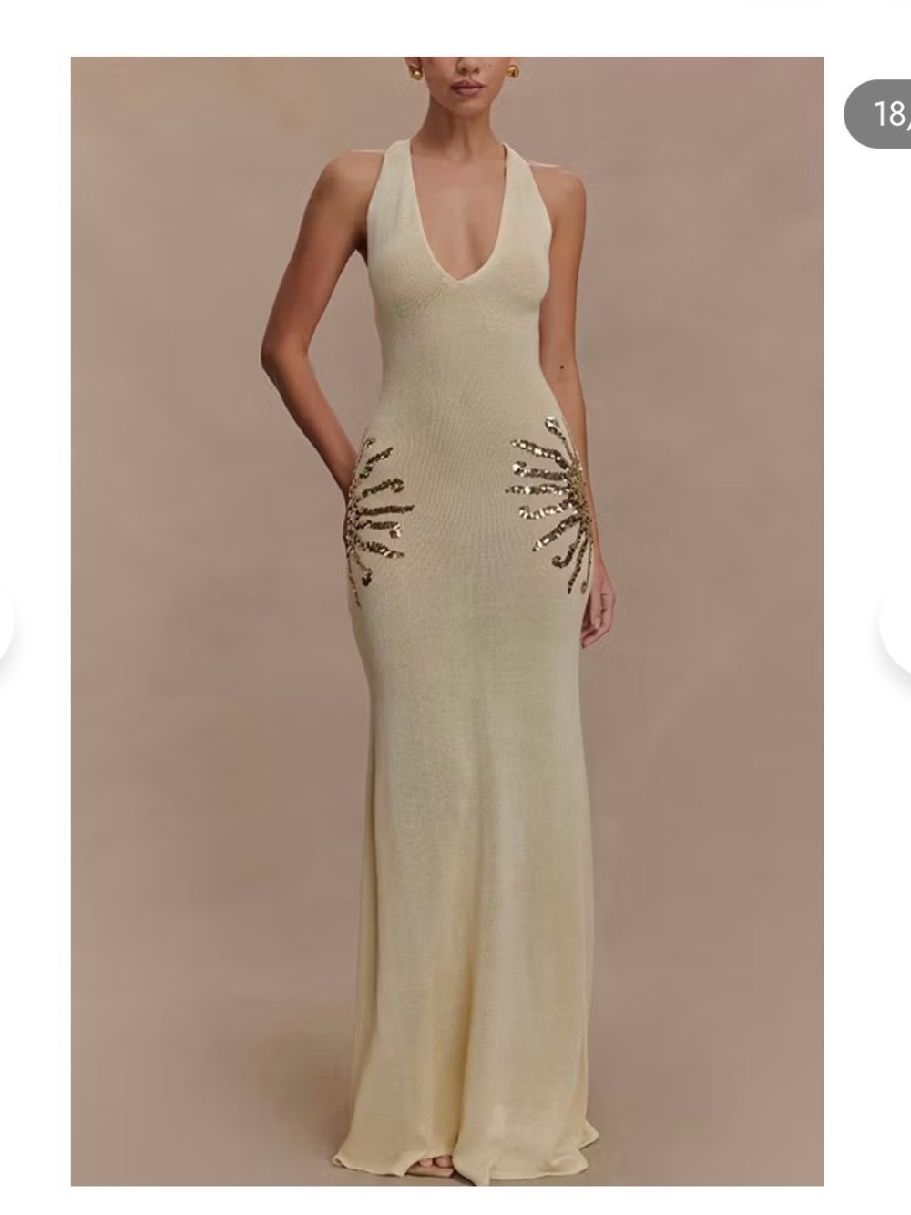 Meshki Halter Gown with Gold Sequin Accents